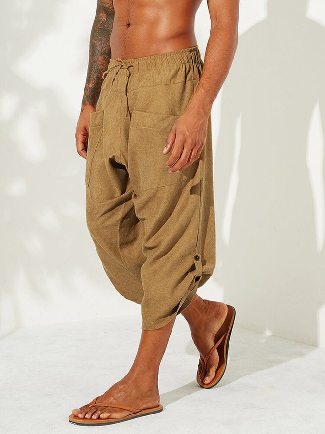 Beach Solid Cotton Casual Pants