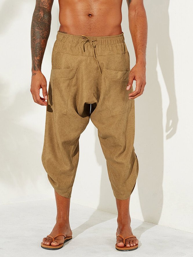 Beach Solid Cotton Casual Pants