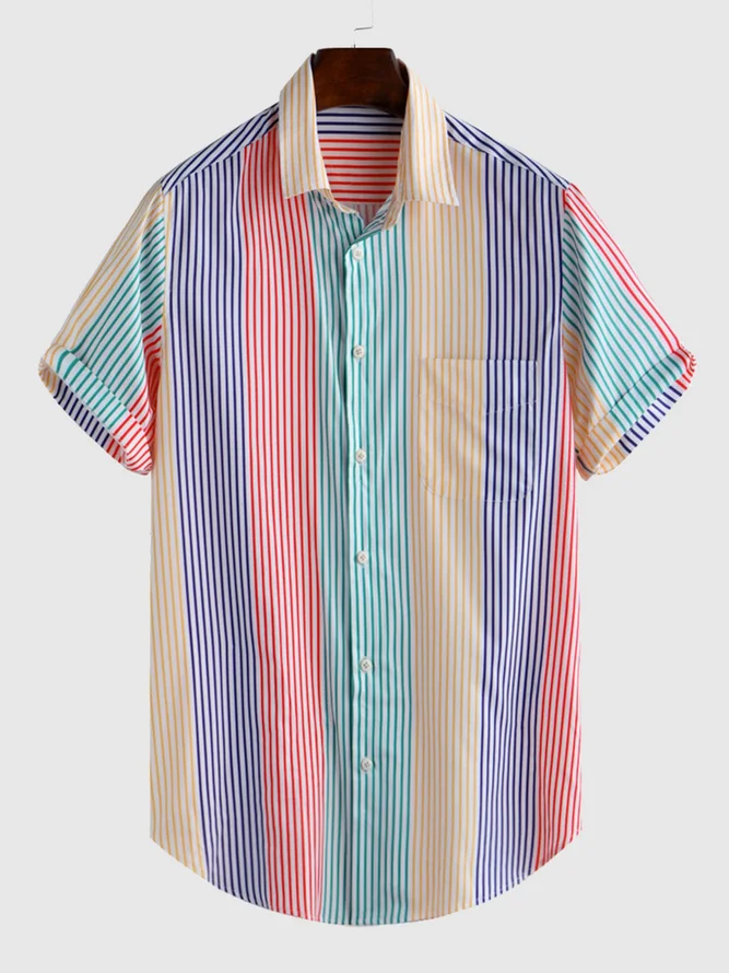 Stripe Elegant Stripes Paneled Shirt Collar Shirts | hawalili