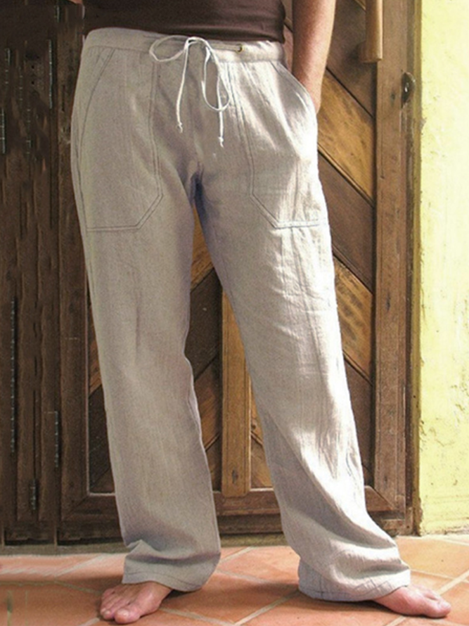 Khaki Cotton Casual Casual Pants