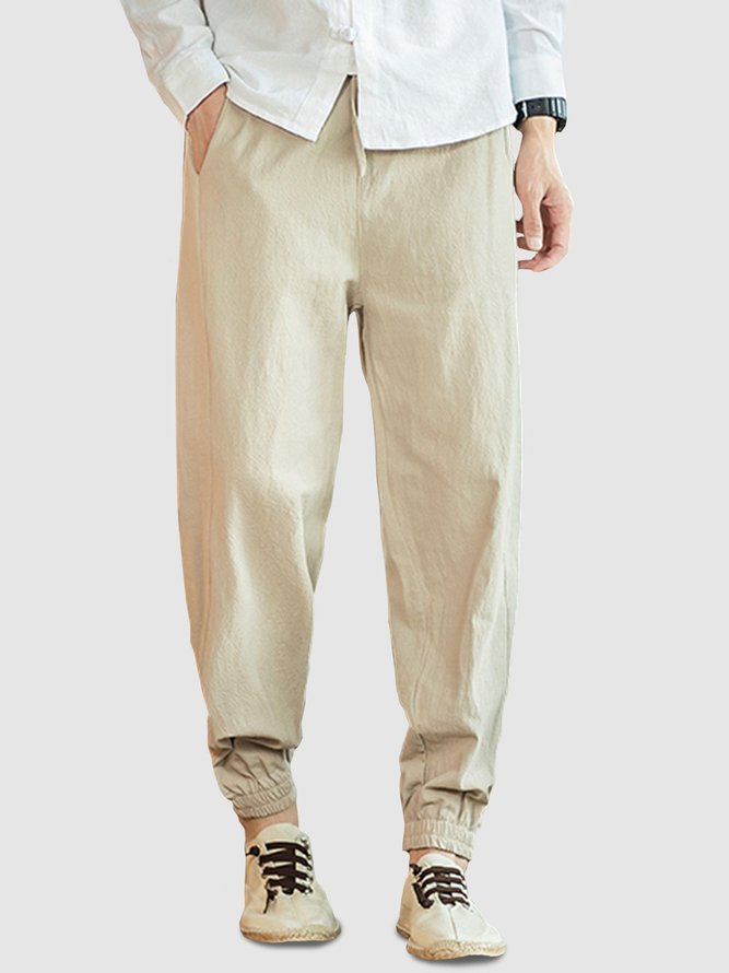 Solid Cotton-Blend Statement Casual Pants