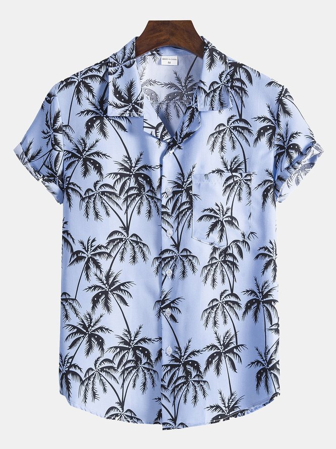 Men's Printed Coconut Tree Shirt Collar Shirts