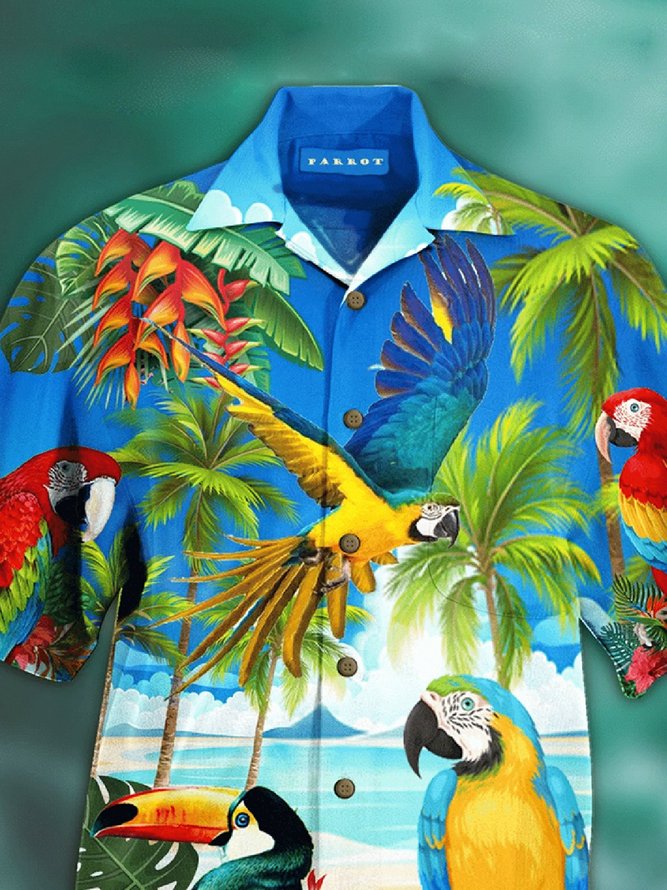 Mens Hawaiian Flamingo Funky Button Down Short Sleeve Shirt Casual Top
