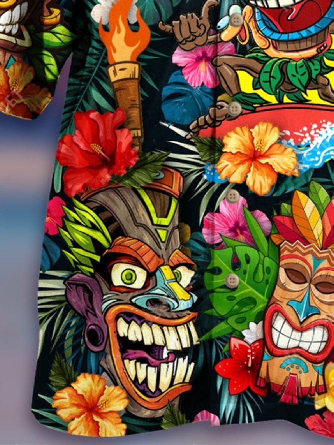 Mens Hawaiian Funky Colorful Short Sleeve Shirt Casual Leaves Floral Aloha 
