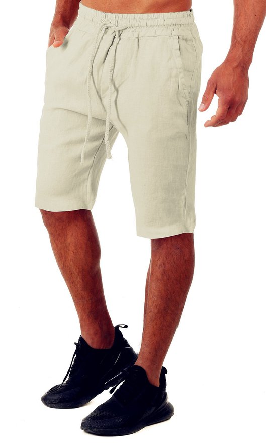 Linen Casual Pockets Drawstring Shorts