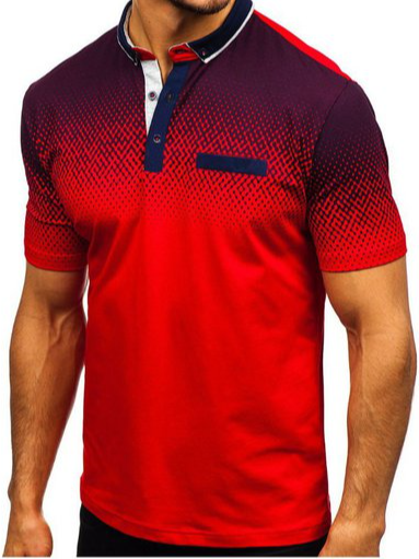 Casual Henley Collar Ombre Polo Shirts & Tops
