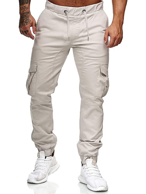 Solid Simple Pockets Cargo Casual Pants