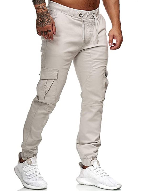 Solid Simple Pockets Cargo Casual Pants