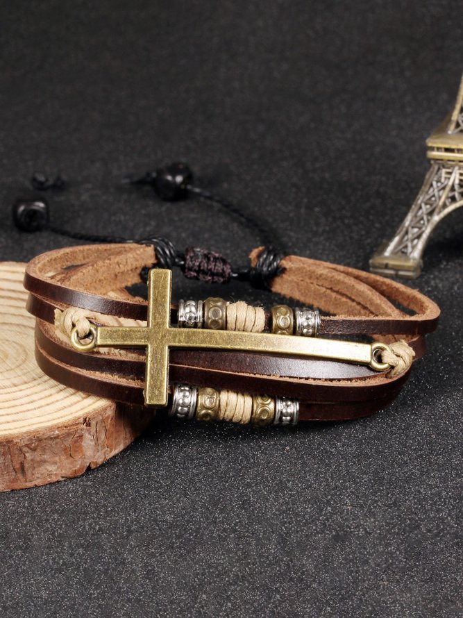Vintage Hand-woven Leather Cross Bracelet