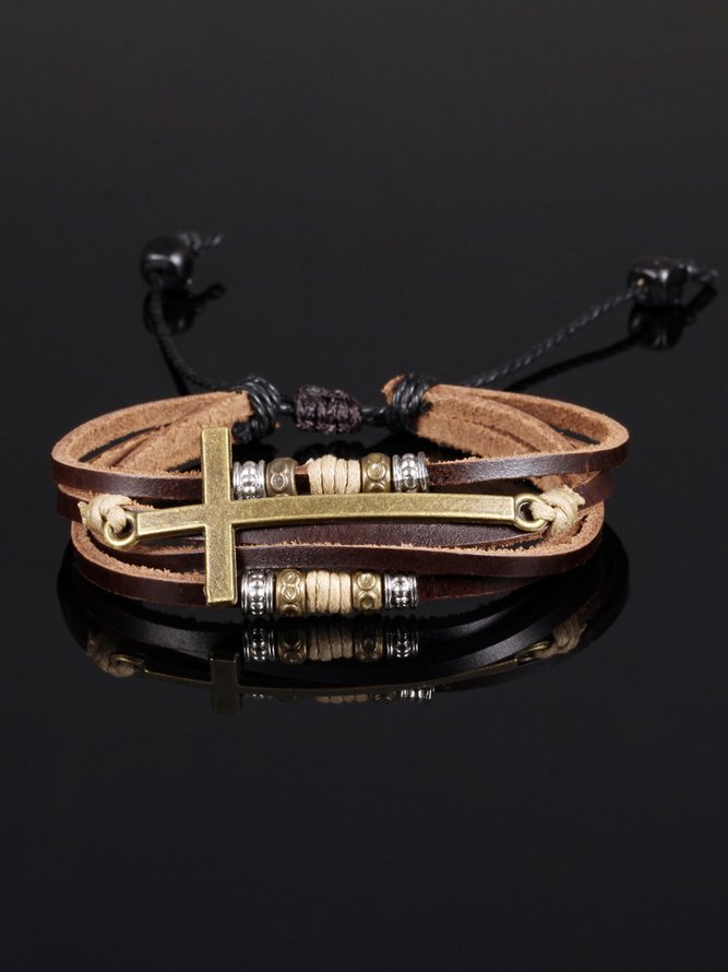 Vintage Hand-woven Leather Cross Bracelet