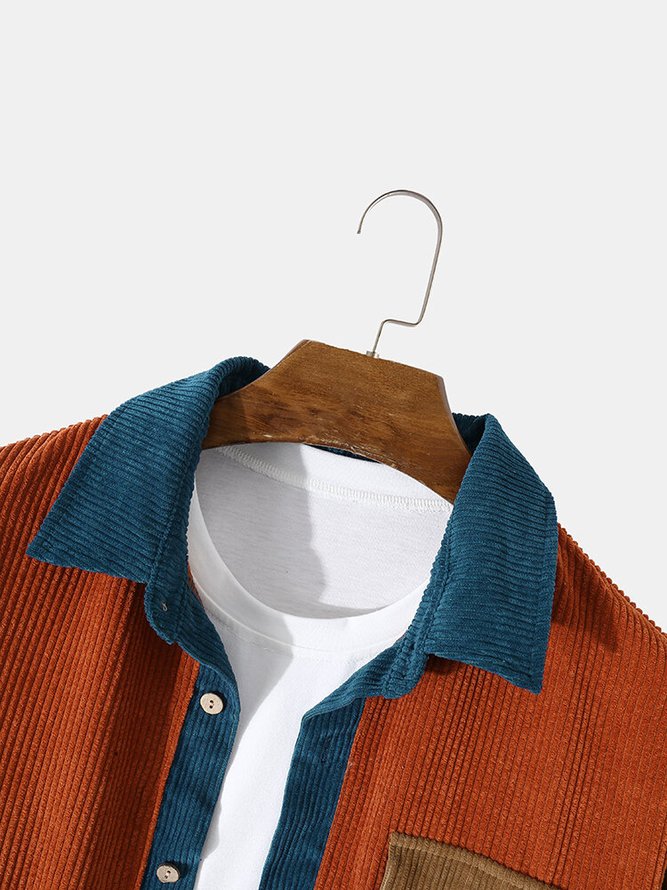 Plain Corduroy Shirt Collar Shirts & Tops