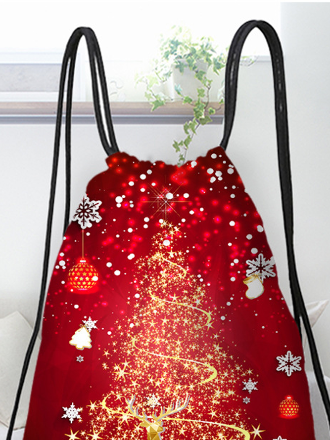 Santa print drawstring bag