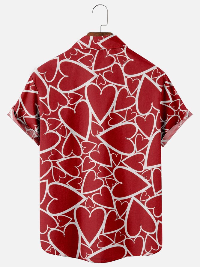 Mens St Valetine's Day Sweet Hearts Print Casual Breathable Short Sleeve Hawaiian Shirts