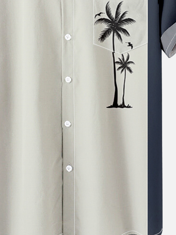 Mens Billiard Shirt Coconut Tree Print Breathable Casual Hawaiian Shirt