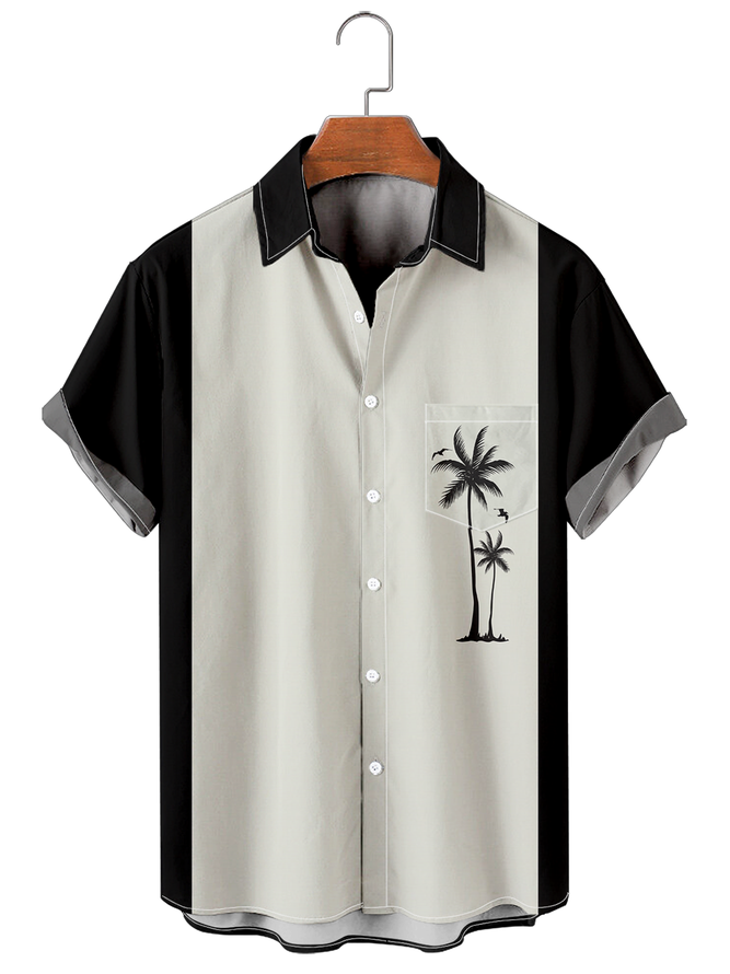 Mens Coconut Tree Printed Casual Breathable Short Sleeve Hawaiian Shirt