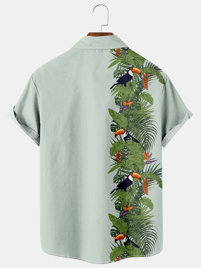Holiday Leisure Plant Elements Coconut Tree And Toucan Pattern Hawaiian Style Printed Shirt Top