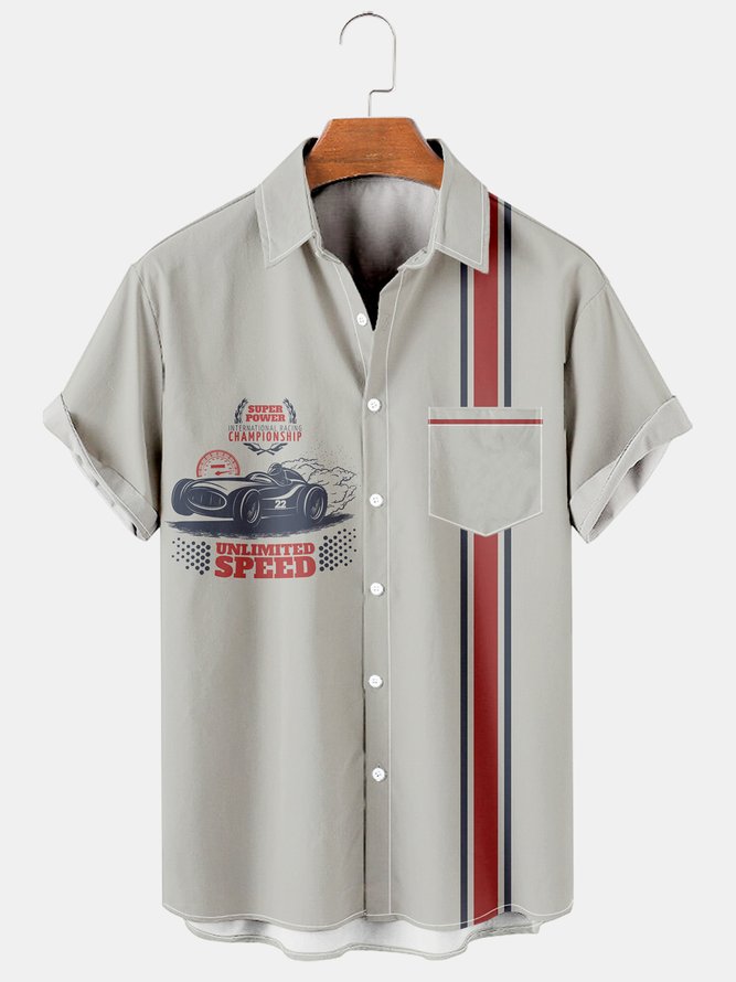 Mens Racing Print Casual Breathable Hawaiian Short Sleeved Shirt