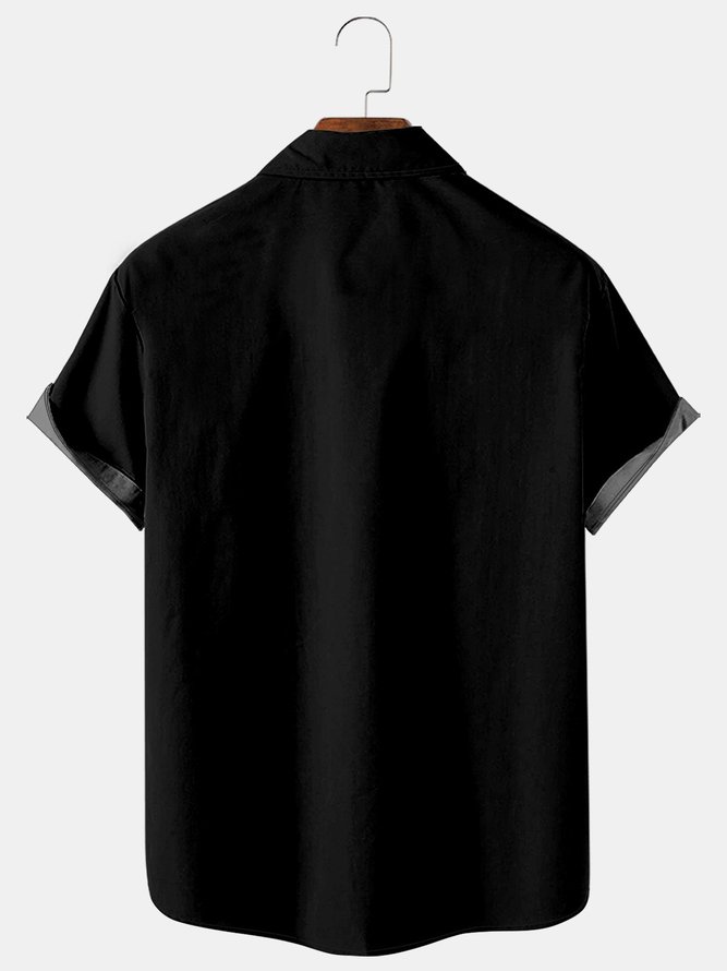 Mens Guitar Pattern Short Sleeve Shirt Casual Print Loose Top