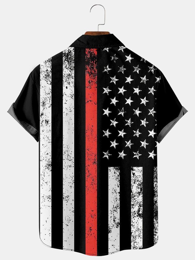 Mens Funky American Flag Print Casual Breathable Short Sleeve Aloha Shirt