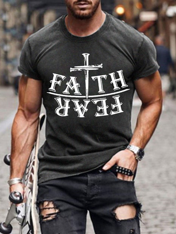 Easter Cross Letter Print Men's Casual Short Sleeve T-Shirt