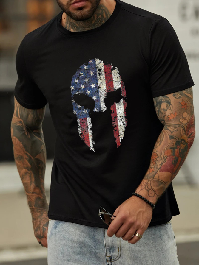 American Flag Viking Head Print Men's Casual Short Sleeve T-Shirt