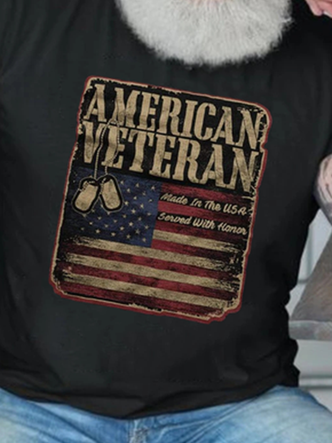 American Flag Veteran Veterans Letter Print Men's Casual Short Sleeve T-Shirt