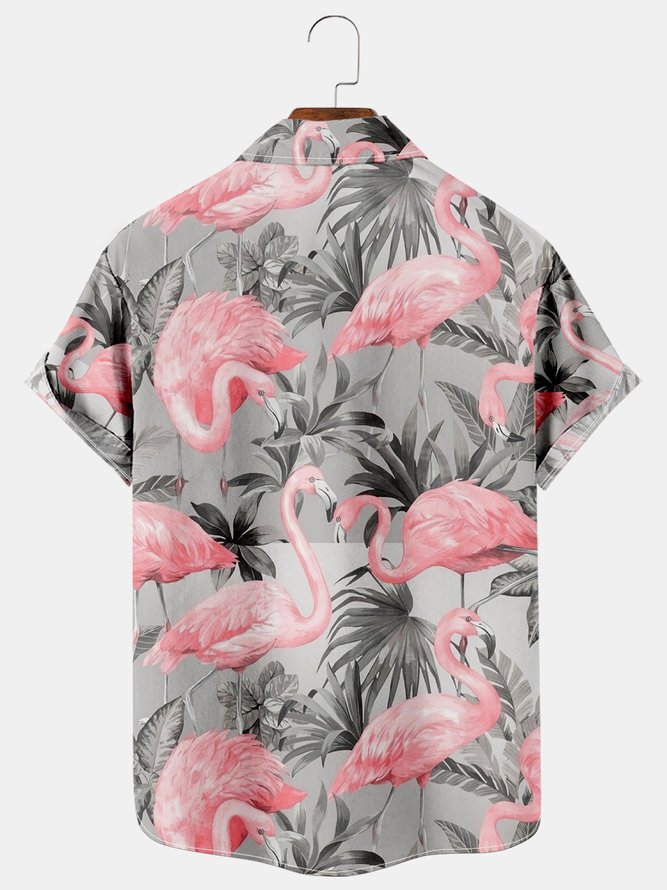 Mens Flamingo Printed Casual Short Sleeve Shirt Hawaiian Top