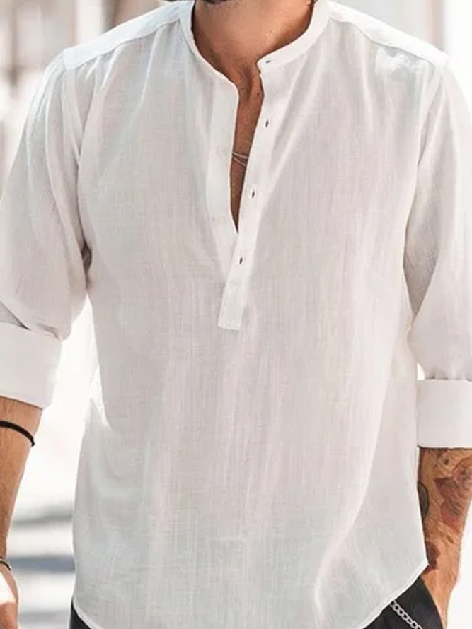 Men's Plain Cotton Linen Long Sleeve Shirt