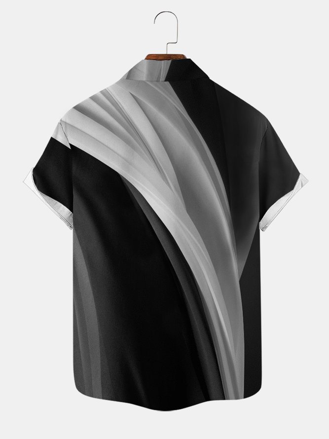 Mens Line Art Print Casual Breathable Short Sleeve Shirt