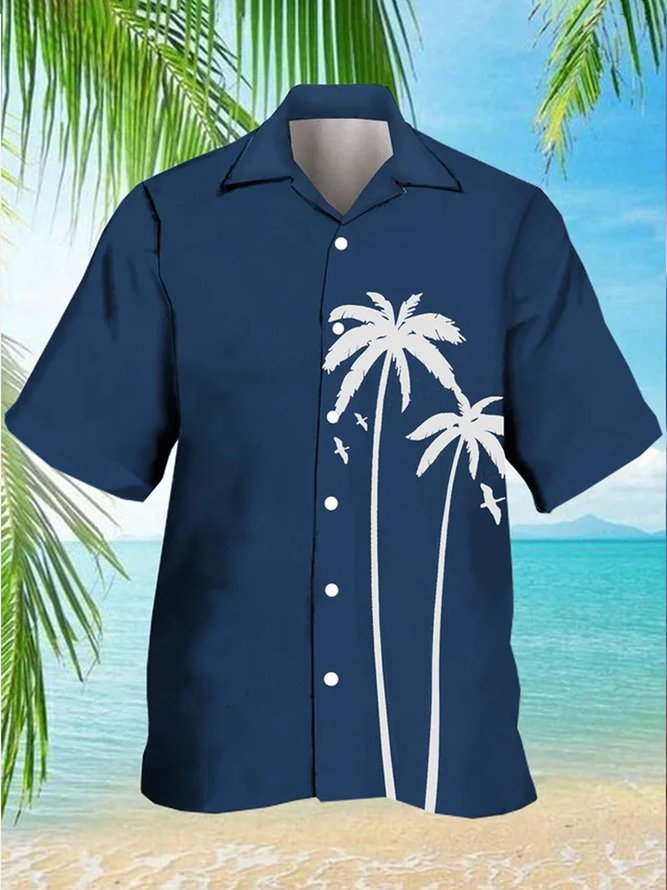 Men's Coconut Tree Print Casual Cool Breathable Hawaiian Short Sleeve Shirt