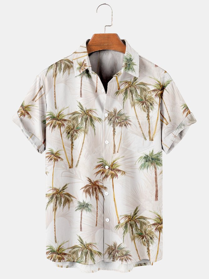 Men's Coconut Tree Casual Breathable Short Sleeve Hawaiian Shirt with ...