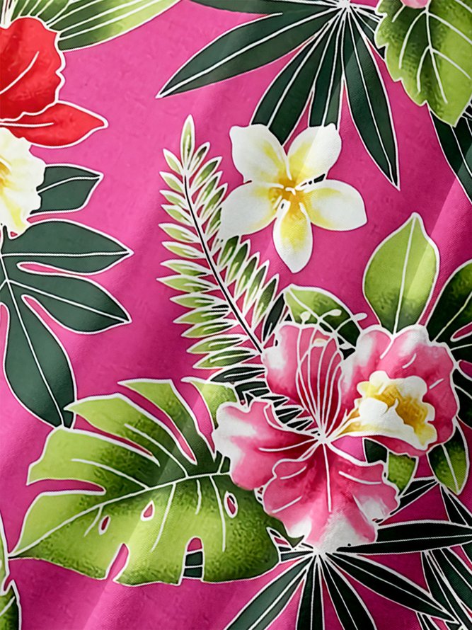 Mens Hawaiian Tropical Floral Print Lapel Loose Chest Pocket Short Sleeve Funky Aloha Shirts