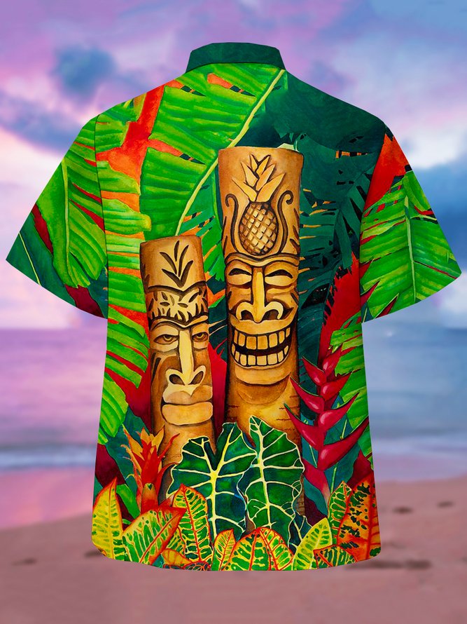 Men's TIKI Print Casual Short Sleeve Hawaiian Shirt | hawalili