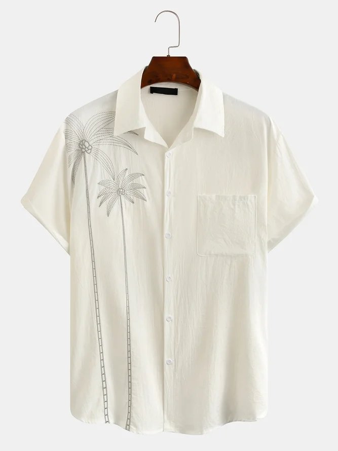Hawaiian Coconut Tree Mens Basic Novelty Short Sleeve Shirt