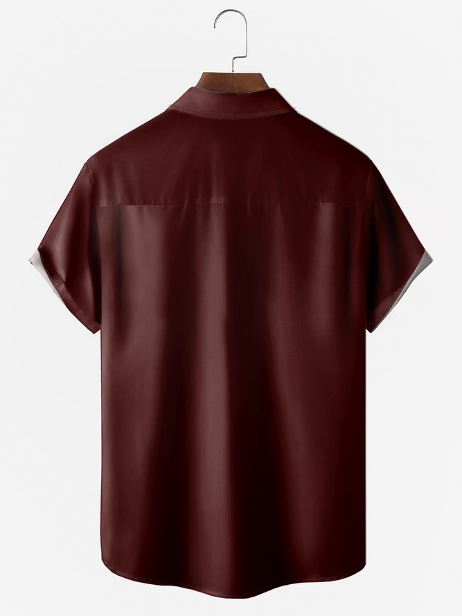 Men's Red Stripe Printed Anti-Wrinkle Moisture Wicking Fabric Lapel Short Sleeve Hawaiian Shirt