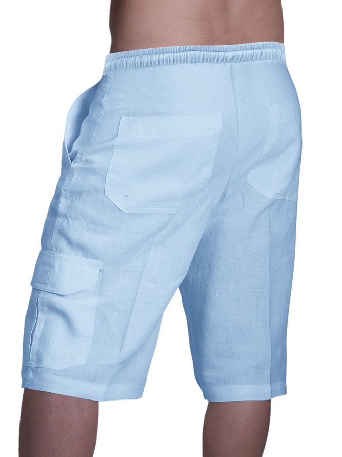 Men's Linen Shorts Multi-Pocket Tie Cargo Pants