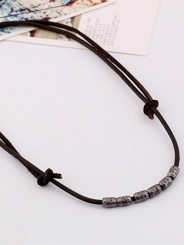 Men's Vintage Rough Mineral Beach Leather Necklace