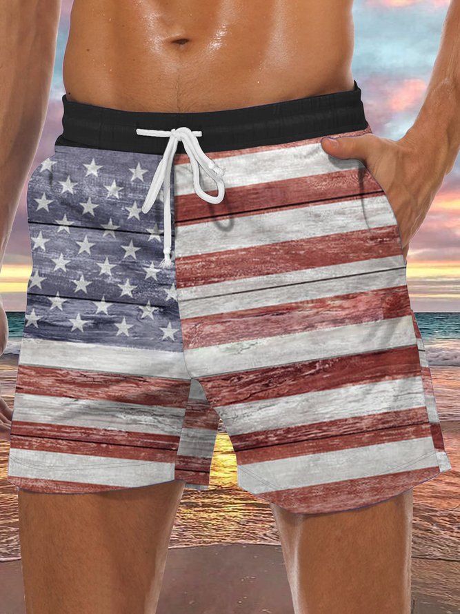 Men's American Flag Element Print Casual Vacation Beach Shorts