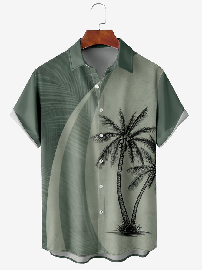 Mens Hawaiian Botanical Print Moisture Wicking Short Sleeve Shirt Lapel Top