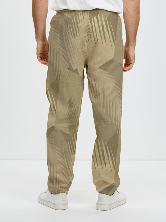Cotton and linen based plant camouflage printed style leisure trousers
