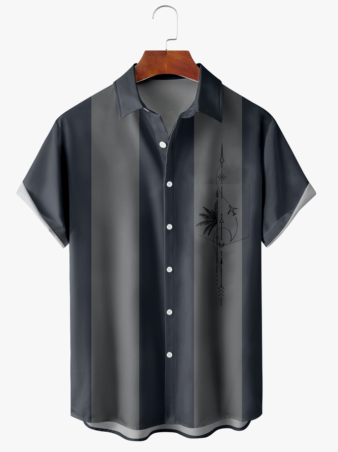 Men's Coconut Stripe Print Fashion Lapel Short Sleeve Hawaiian Shirt