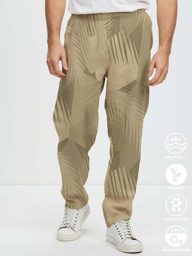 Cotton and linen based plant camouflage printed style leisure trousers