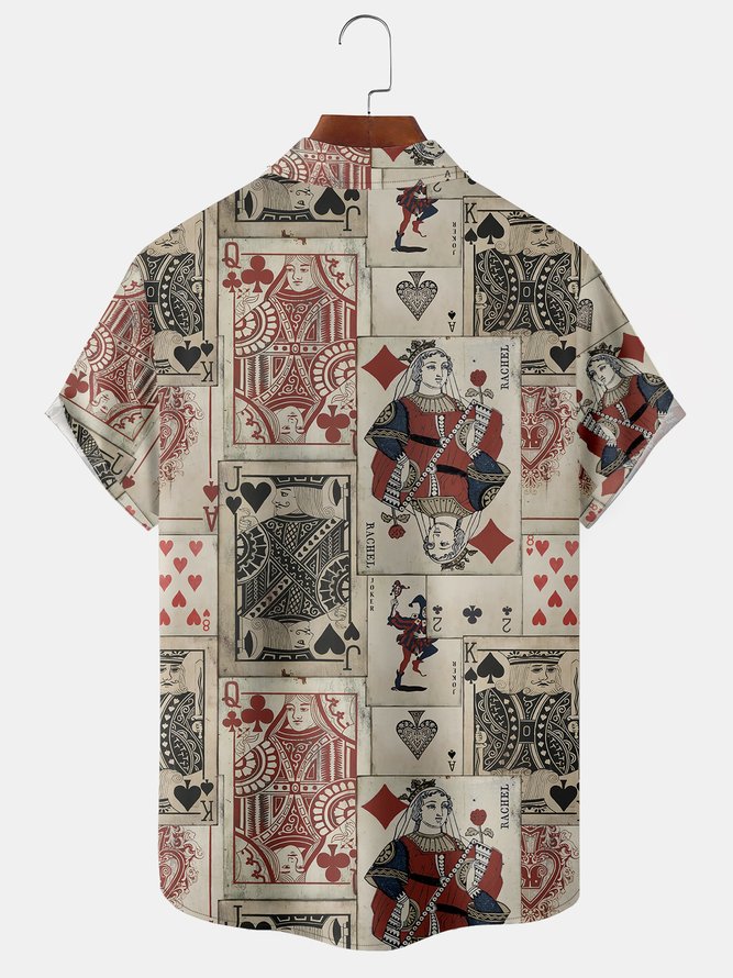 Men's Vintage Playing Card Graphic Print Short Sleeve Shirt