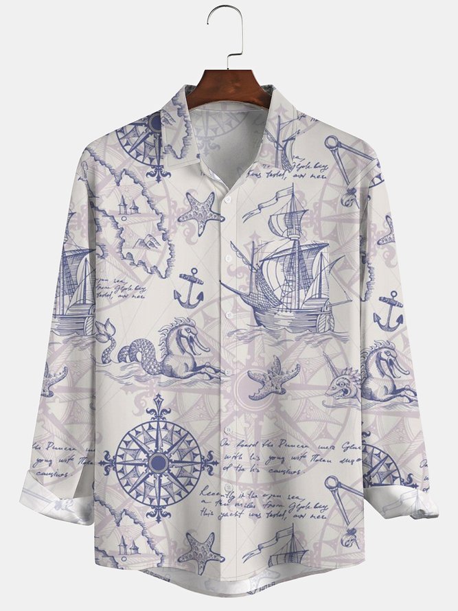 Men's Casual Long Sleeve Hawaiian Shirt with Chest Pocket