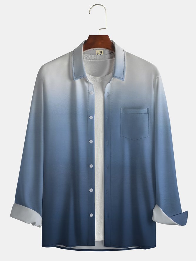 Men's Gradient Print Fashion Lapel Pocket Long Sleeve Shirt