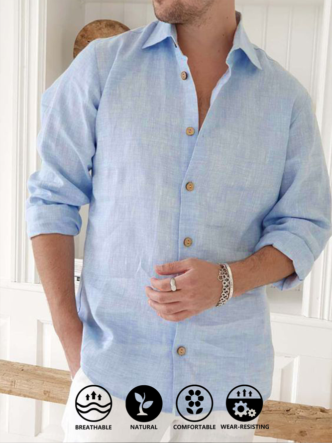 Cotton Linen Solid Color Long Sleeve Shirt