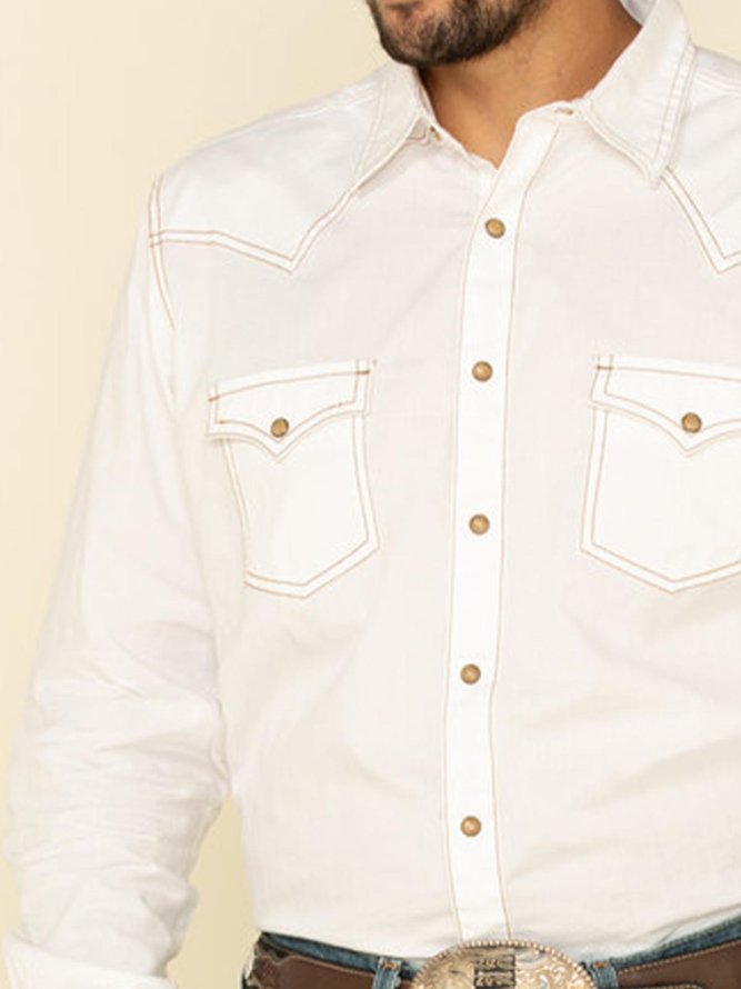 Cotton Linen Western Denim Culture Long Sleeve Shirt