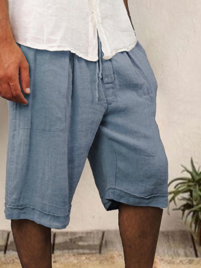 Mens Cotton Linen Hawaiian Casual Shorts