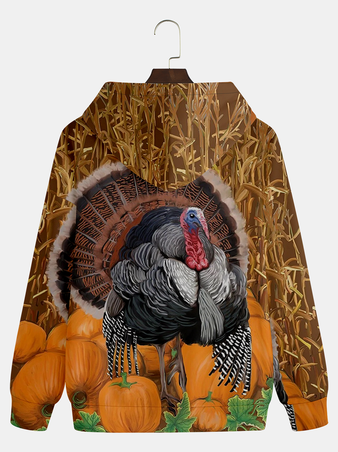 Men's Thanksgiving Turkey Pumpkin Graphic Print Hoodie