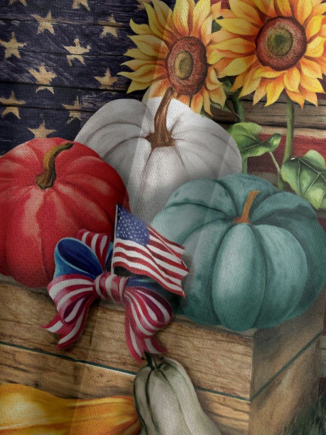 Men's Thanksgiving American Flag Pumpkin Graphic Print Hoodie